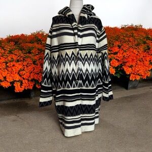 LIZ CLAIBORNE NEW YORK CHEVRON HOODED WOOL BLEND SWEATER COAT SIZE 1X